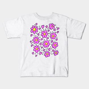 Pink Hearts and Flowers Kids T-Shirt